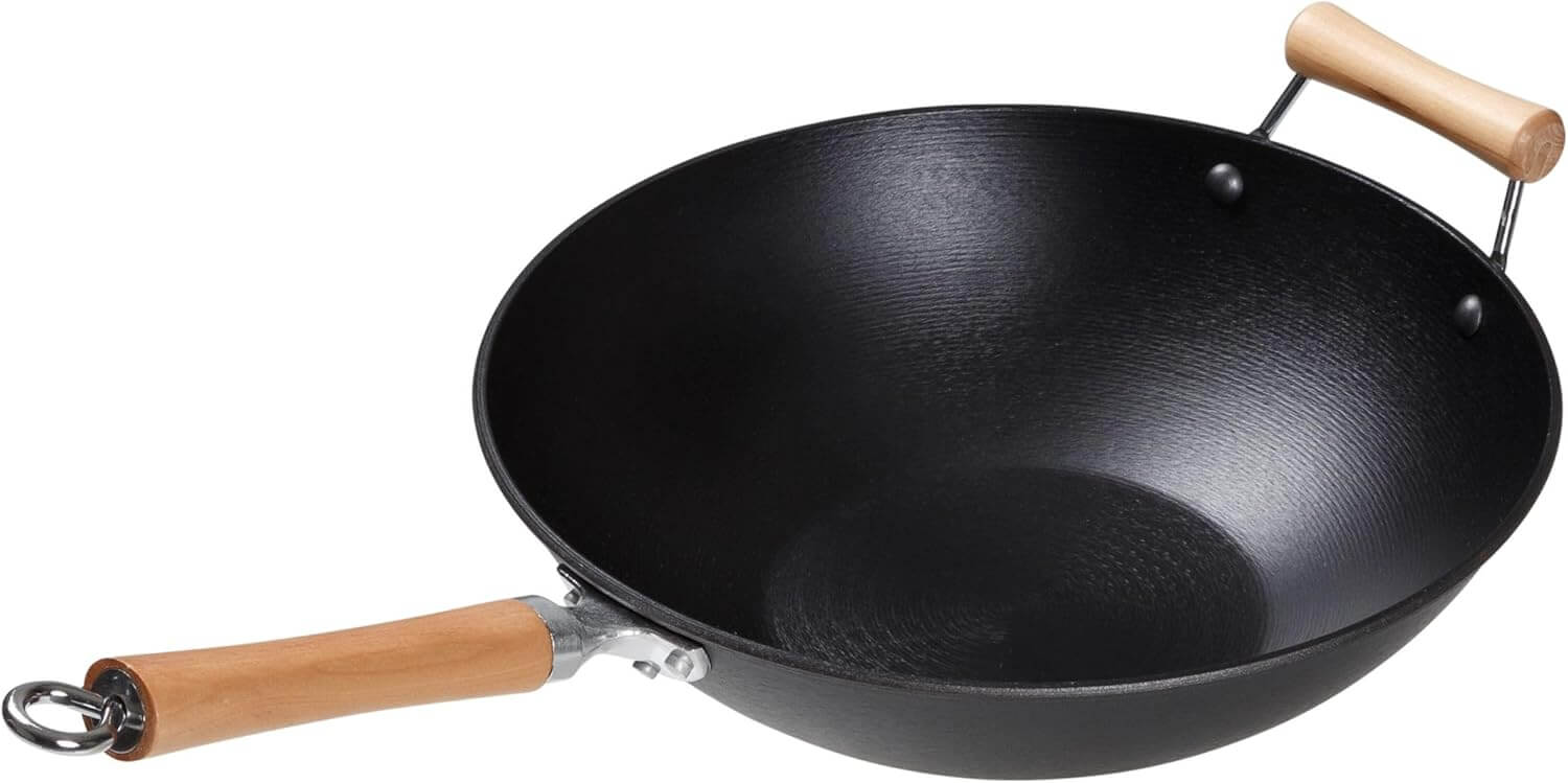 Cast Iron Wok with Maple Handle